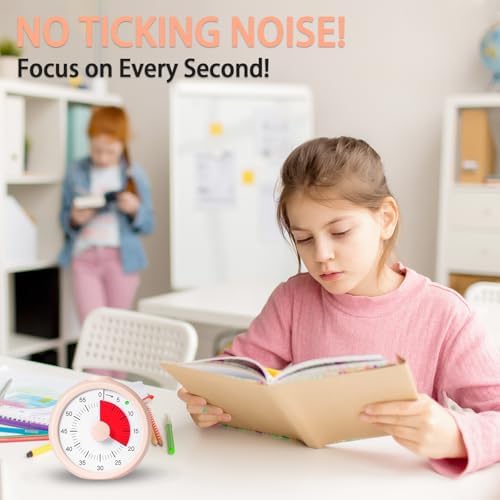 Visual Timer for Kids 60 Minute Countdown Timer for Classroom Study Office Kitchen with Silent Operation RoundTimer (Pink)