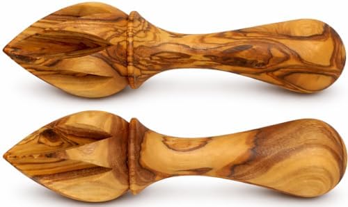 Zuluf Olive Wood Citrus Reamer Set of 2, Handcrafted Wooden Lemon Juicer and Lime Squeezer with Ergonomic Handle, Deep Grooves Manual Juice Extractor for Oranges, Natural Kitchen Tool