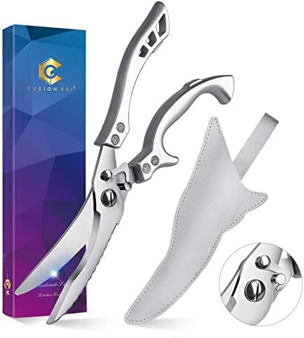 Poultry Shears - Heavy Duty, Stainless Steel, with Leather Sheath