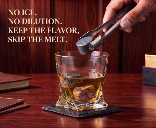 Mixology & Craft Whiskey Stones Gift Set for Men | Whiskey Glass and Stones Set with a Classy Gift Box and 6 Granite Round Whiskey Stones | Whiskey Lovers Gifts for Men, Dad, Husband, Boyfriend