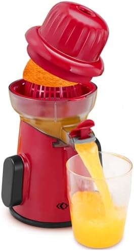 KEOUKE Manual Citrus Juicer Tower Red - Detachable with Juice Storage, Non-Slip Suction Base, Easy to Clean, Includes Cleaning Brush - for Oranges, Lemons, Limes, Grapefruits