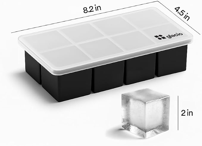 Ice Cube Molds – 2-Pack Silicone Trays for 8 Large Square Cubes – Slow-Melt Ice for Whiskey, Cocktails, Coffee & More (Black_2)