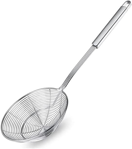 5.4 Inches Solid Stainless Steel Spider Strainer, Oil Skimmer, Kitchen Skimmer with Handle for Deep Frying, Wire Strainer for French Fries, Donuts, & Pasta by Lilly Labellum