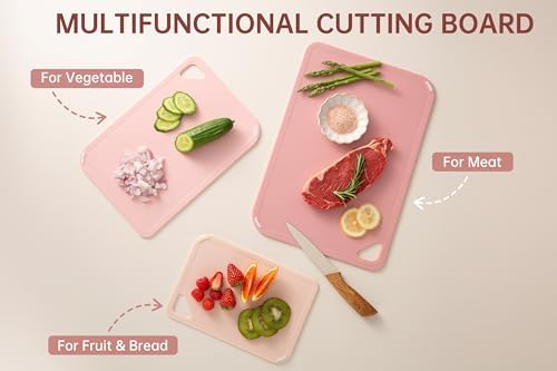 THETCHRY Plastic Cutting Board Set of 3, Pink Cutting Board for Kitchen