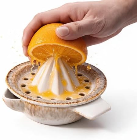 Lemon Orange Grapefruit Juicer Manual Squeezer Ceramic Hand Juicer Reamer Rotation Press with Strainer＆ 5oz Bowl, Pour Spout, Handle, Dishwasher Safe, Easy to Clean,Sandy Beige