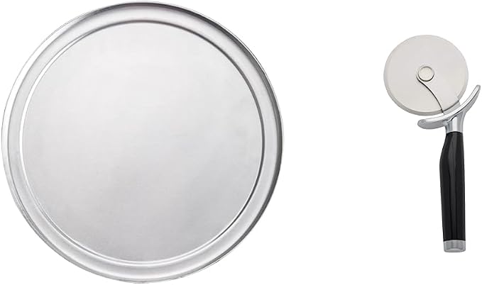 American METALCRAFT, Inc. TP14 Wide-Rim Pan & KitchenAid Classic Pizza Wheel, 9-Inch, Black