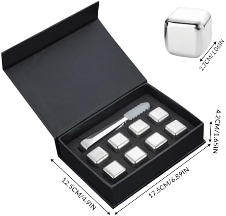 Whiskey Stones Gift Set Custom Engraved Stainless Steel Whiskey Ice Stone Personalized Whiskey Stones Gift Set Reusable Stainless Steel Chilling Rocks, for Mens Dad Husband Gift (8 PC)