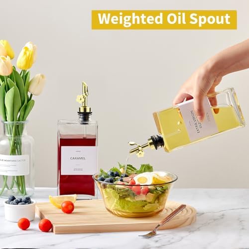 Olive Oil Dispenser Bottle for Kitchen, 16.9 oz/ 500 ml Vinegar Dispenser, Cooking Oil Dispenser Set, Glass Cruet with Pourer Spouts for Vinegar, Coffee Syrup Dispenser