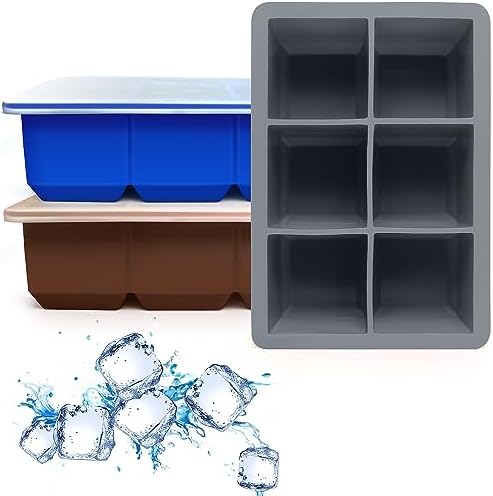 Excnorm Silicone Ice Cube Trays, 3‑Pack Large Square Molds with Lid