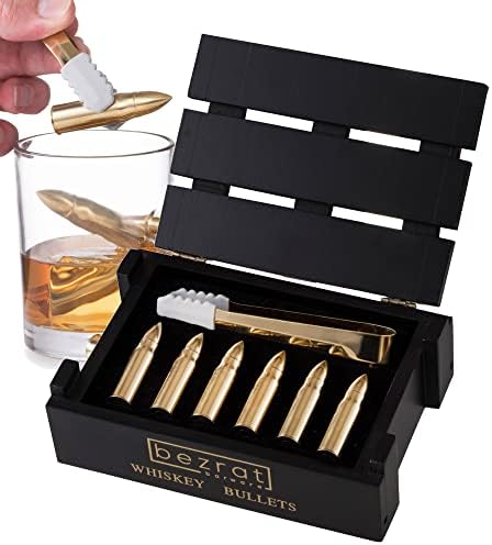 Whiskey Stones Gift Set - Set of 6 Chilling Stones - Rocks Ice Cubes - Beautiful Gift Box for Men, Christmas Stocking Stuffers for Dad (Black W TONGS)