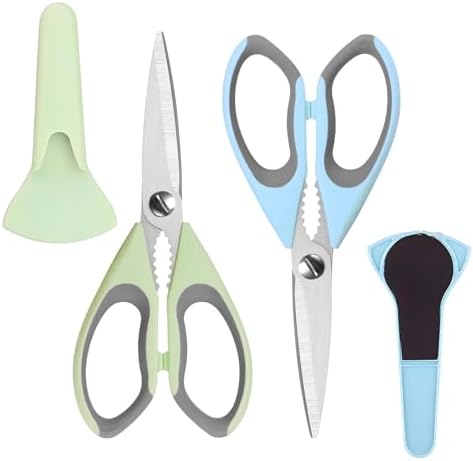 Kitchen Scissors All Purpose Heavy Duty, Kitchen Utensils Set, Stainless Steel Cooking Utensils Gadgets Meat Poultry Food Shears Dishwasher Safe Utility Tools Home (Dark green and light blue)