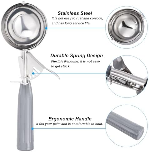 PATIKIL 4 Ounce Ice Cream Scoop with Trigger, Stainless Steel Portion Cookie Scoop with Thumb Trigger for Cookie Dough Cupcake Batter Baking, Grey 120ML