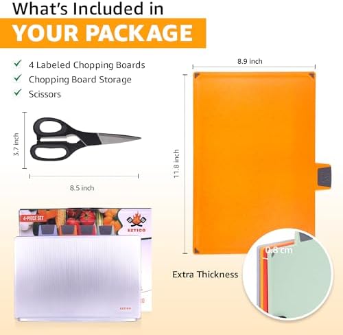 4-Piece Non-Toxic Cutting Board Set 12"L x 9"W with Premium Scissors and Holder (Tall Silver)