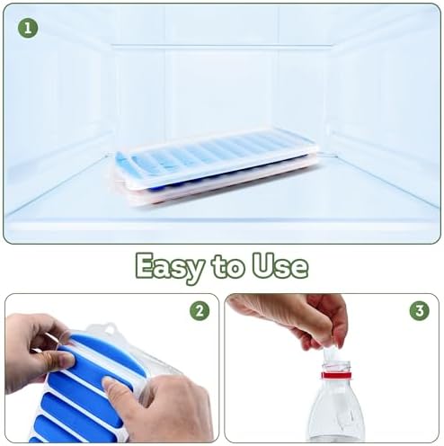 Lily's Home Silicone Ice Cube Tray with Lid Set of 2, BPA-Free, Ideal for Water Bottles & Sports Bottles, Flexible & Stackable Design for Quick Release, Ice Cube Trays for Freezer(11.81"*4.72"*0.95")
