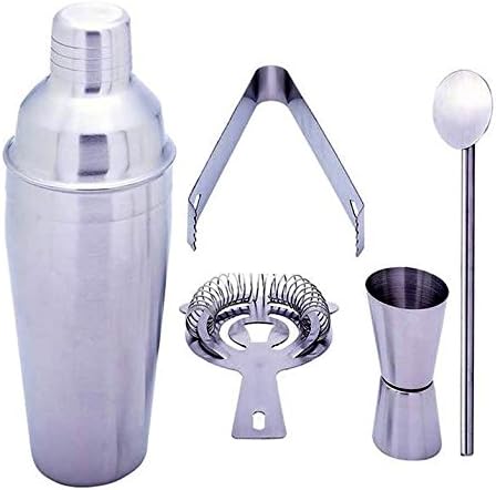 Gifts Infinity® 5 Piece Stainless Steel Bar Set - 18.5 oz Martini & Cocktail Shaker, Stirrer, Strainer, Double Jigger, and Ice Tongs. (6)