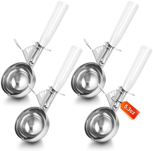 Reallnaive 4 Pcs Ice Cream Scooper with Trigger, 5.3 oz, White