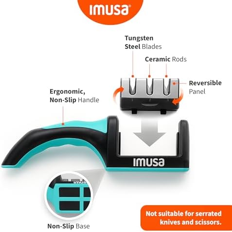 IMUSA Kitchen Knife Sharpener, Manual, Coarse to Fine, Non-Slip Base