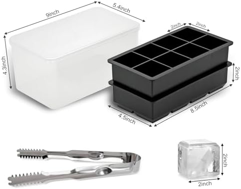 Bangp Large Silicone Ice Cube Tray with Bin and Tongs,2 Pack,Black
