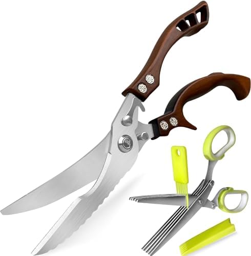 2 Pack Kitchen Scissors, Poultry Shears with Herb Scissors, Poultry Shears Heavy Duty, Stainless Steel Kitchen Shears for Turkey, Chicken, Thanksgiving, Christmas Day