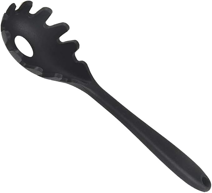 Silicone Pasta Fork, Spaghetti Server Tongs, Noodles Spoon, Eco Friendly and BPA Free - Black, 28.5x5.5x3.5cm