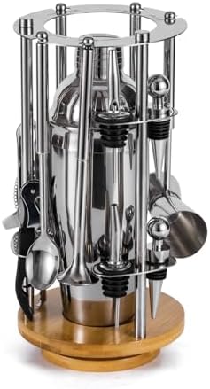 Bar Bartender Tool : 13-Piece Tool Set, Bar Cocktail Shaker Set for Perfect Bartender Kit with Rotating Stand(Silver)