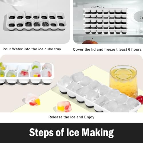 Ice Cube Trays 5 Pack for Freezer – 70 Cubes, Reinforced Snap Lids That Stay Closed, Silicone Push-Release Bottom, BPA-Free PP Frame, Stackable Ice Molds – Modern Home Bar & Everyday Freezer Use