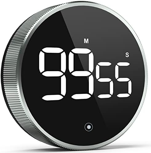 Digital Kitchen Timer, 3.8'' Large LED Display Countdown Countup Timer, Timer for Kids, Classroom Magnetic Timer, Adjustable Volume, Brightness, Easy for Cooking/Study/Office/Exercise (Ridged Knob)