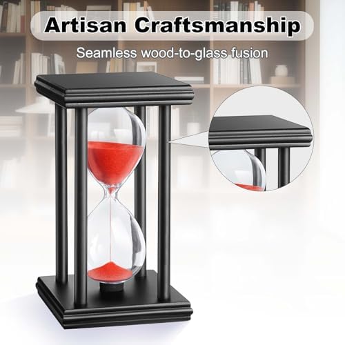 Sand Timer 30 Minute, Wooden Stand Hourglass Sand Clock 30 Min, Antiguo Reloj De Arena, Large Unique Hour Glass Sandglass for Home Desk Office (Red)