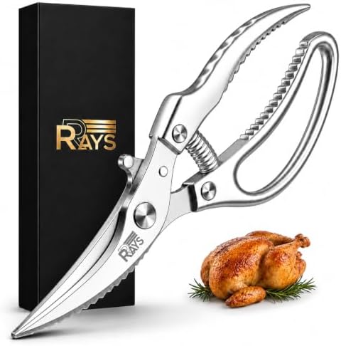 Heavy Duty Poultry Shears, Spring Loaded Kitchen Scissors for Chicken, Turkey, Meat & Fish, Stainless Steel Meat Scissors & Chicken Bone Cutter, Dishwasher Safe with Safety Lock & Gift Box