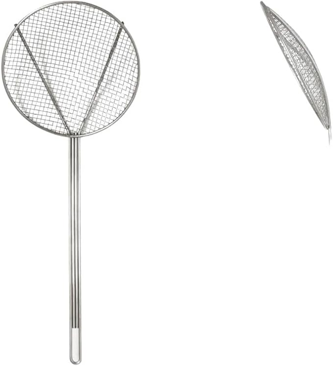 TrueCraftware- 7-Inch Round Wire Skimmer 12-1/2" Handle Length Nickel Plated- Kitchen Utensil Food Strainer Skimmer Spoon for Cooking Sieve Sifters Rice Quinoa Pasta Fruits Vegetables etc.