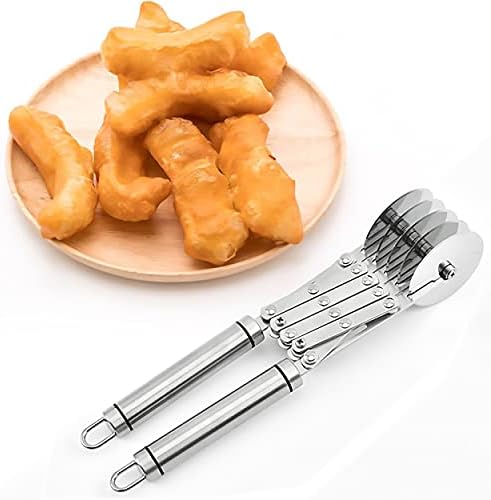 5 Wheel Pastry Cutter with Handle, Stainless Steel Adjustable Pizza Slicer Multi-Round Dough Cutter Roller, Fondant Ribbon Cutter, Pasta Maker, Noodle Cutter, Ravioli Cutter Wheel