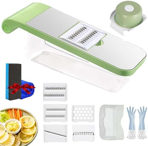 Multifunctional Vegetable Cutter, Portable Mandoline Slicer for Kitchen, Adjustable Vegetable Cutter with Stainless Steel Blades, Home Essentials & Kitchen Gadgets (5Blades+Box/Set)