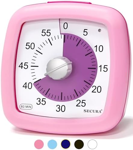 Secura 60-Minute Visual Timer, Silent Study Timer for Kids and Adults