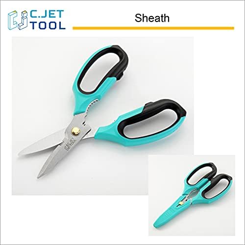 C.JET TOOL 8" Heavy Duty Scissors, Utility Scissors All Purpose for Cardboard, Plastic, Carpet, Rope, Leather. Sharp Stainless Steel Blades, Non‑Slip Handle, Kitchen Shears for Food, Meat & Poultry