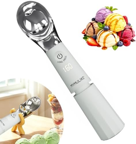 MYMULIKE Heated Ice Cream Scoop, Icecream Scoop Rechargeable with 3 Temp Settings (120-160°F), IP67 Waterproof, 3oz Larger Ice Cream Scooper for Hard Gelato & Cookie Dough