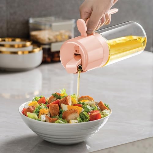 Glad 2 in 1 Oil Dispenser, 18.6oz/550ml - Olive Oil Sprayer for Cooking, Pouring Salad Dressing, and Grilling - Kitchen Gadget with Refillable Glass Bottle, Handle, and Mist or Pour Options - Rust