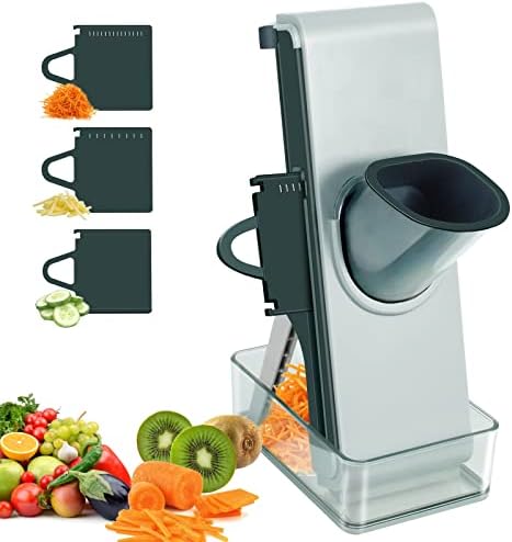 Safe Mandoline Slicer for Kitchen, 5 in 1 Slicer Kitchen Chopping Artifact Multifunctional Vegetable Cutter, Meat Tomato Potato Slicer Food Chopper with Container grey blue