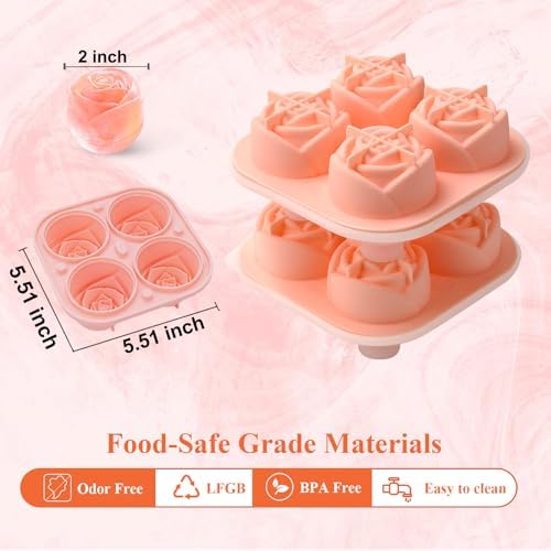 Rose Ice Cube Mold,2" x 8 ices,Large Ice Cube Molds,Ice Cube Tray