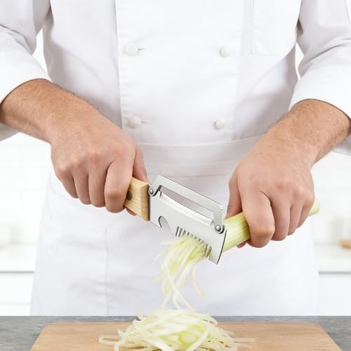 Kitchen Multi-Function Stainless Steel Thickened Fruit Peeler Knife Multifunctional Julienne Cutter + Solid Wood Peeler
