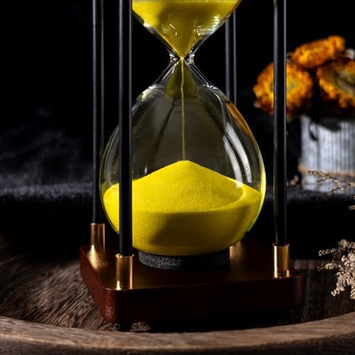 Large Sand Hourglass Timer, Vintage Wooden Sand Timer 60 Minutes, Glass Sand Clock Minutes with Wooden End Caps, Sand Timers for Games Classroom Home Office Kitchen Use (Yellow Sand)