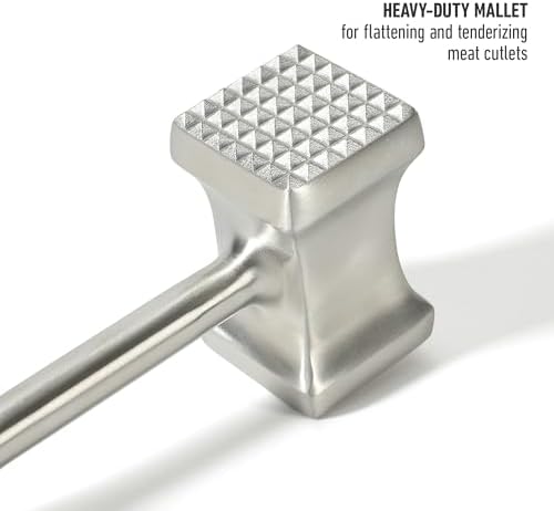 Calphalon Stainless Steel Meat Tenderizer, Dual-Sided Meat Mallet with Ergonomic Handle for Tenderizing and Flattening Beef, Chicken, Pork & Poultry
