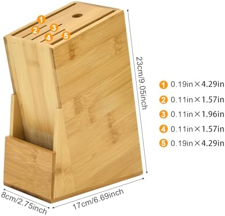 Wood Kitchen Knife Block, 6 Slots Universal Knife Storage Organizer