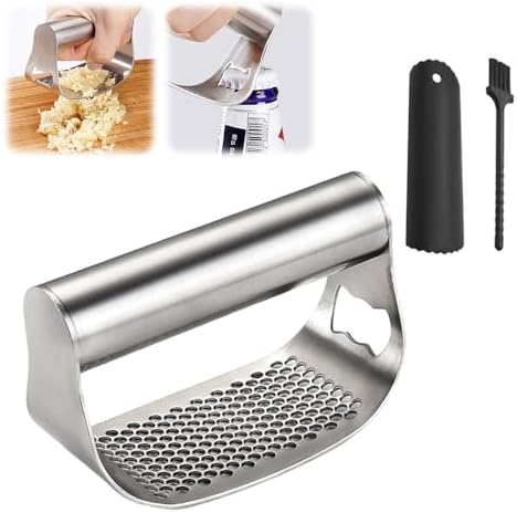 Stainless Steel Garlic Press Garlic Presser,2024 Upgraded Garlic Press Mincer Garlic Crusher with Peeler and Cleaning Brush,Handle Garlic Mincer Press Kitchen Tools Gift for Woman (B 1pcs)