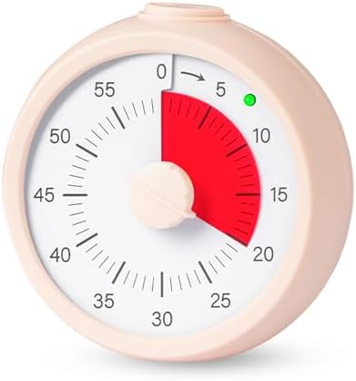 Visual Timer for Kids 60 Minute Countdown Timer for Classroom Study Office Kitchen with Silent Operation RoundTimer (Pink)