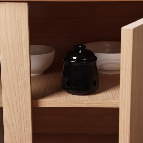 Ceramic Garlic Keeper with Lid, Mini Garlic Saver Container for Countertop, Kitchen Decor (Black)