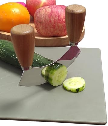 Mezzaluna Chopper Rocking Knife with Sharp Blades,ULU Knife As a Veggie Rocker Pizza Cutter Kale Herbs Chopper Cheese Slicer