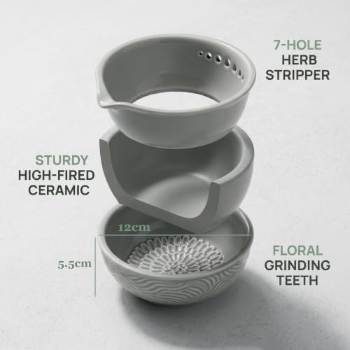 Ceramic Grater Bowl with Herb Stripper & Silicone Garlic Peeler