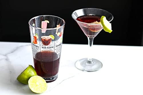 14 oz Recipe Glass Cocktail Shaker With Strainer Top - Includes 6 Cocktail Drink Recipes (Vodka Theme)
