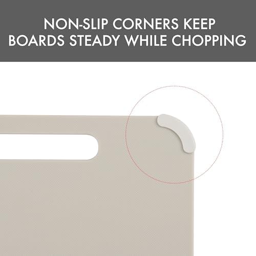 Dexas Fresh Prep 3-Pack Non-Slip Cutting Board Set – Dishwasher Safe Plastic Boards with Silicone Grip Corners & Handle, Cream (14.17" x 10.63", 12.6" x 9.06", 11.02" x 7.48")