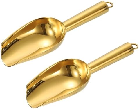 uxcell 2pcs Metal Ice Scoop,7.1 inch Stainless Steel Ice Scooper for Kitchen Party Bar Wedding Use, Gold